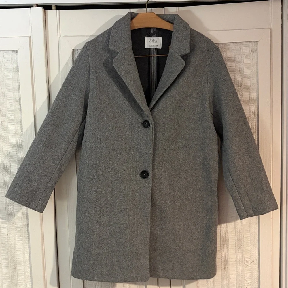 Zara light gray girls wool coat size 11/12 NWOT - Picture 2 of 6
